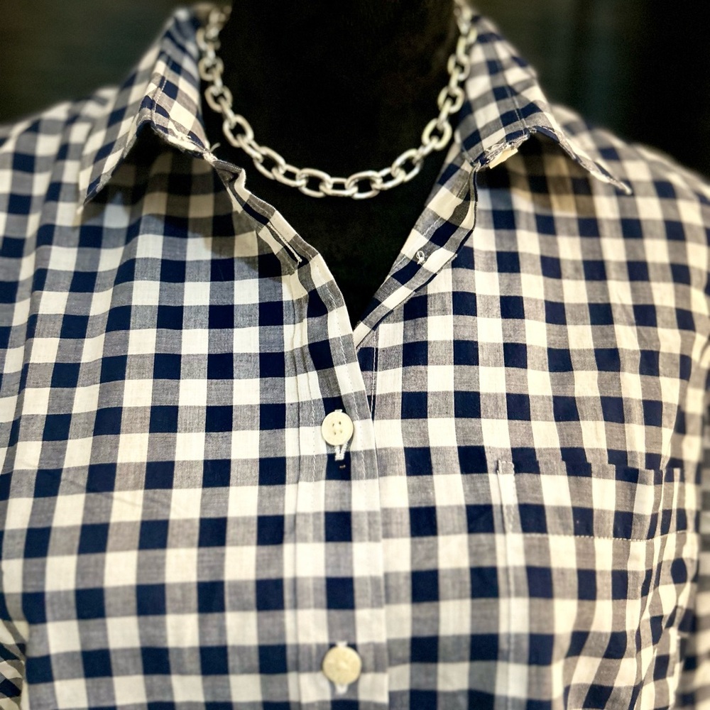 J. Crew Navy and White Gingham Button-Front Shirt - Picture 2 of 12